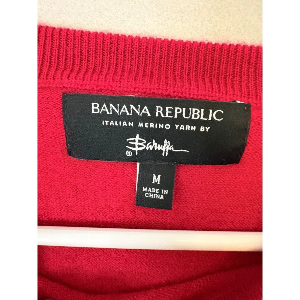 Banana Republic Zegna Baruffa Red Italian Merino Wool Crewneck Sweater Mens Med